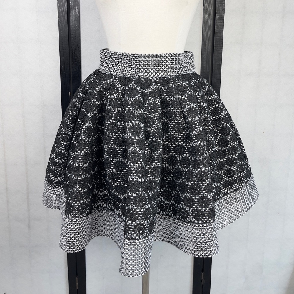 Maje Black and White Asymmetrical Skater Mini Skirt